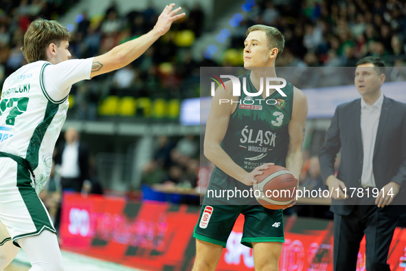 BLAZEJ KULIKOWSKI participates in a match of the Orlen Basket Liga between Zastal Zielona Gora and WKS Slask Wroclaw in Wroclaw, Poland, on...