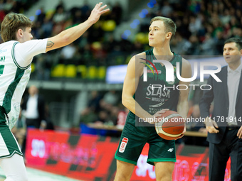 BLAZEJ KULIKOWSKI participates in a match of the Orlen Basket Liga between Zastal Zielona Gora and WKS Slask Wroclaw in Wroclaw, Poland, on...