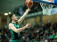 Daniel Golebiowski participates in a match of the Orlen Basket Liga between Zastal Zielona Gora and WKS Slask Wroclaw in Wroclaw, Poland, on...