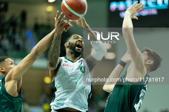 Sindarius Thornwell participates in a match of the Orlen Basket Liga between Zastal Zielona Gora and WKS Slask Wroclaw in Wroclaw, Poland, o...