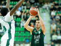 Daniel Golebiowski participates in a match of the Orlen Basket Liga between Zastal Zielona Gora and WKS Slask Wroclaw in Wroclaw, Poland, on...