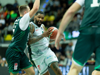 Sindarius Thornwell participates in a match of the Orlen Basket Liga between Zastal Zielona Gora and WKS Slask Wroclaw in Wroclaw, Poland, o...