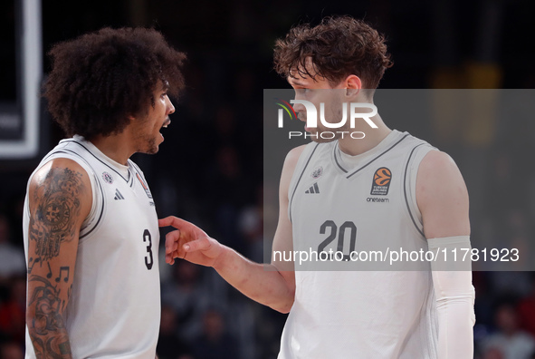 Tyson Ward and Mikael Jantunen play during the match between FC Barcelona and Paris Basketball, corresponding to week 10 of the Turkish Airl...