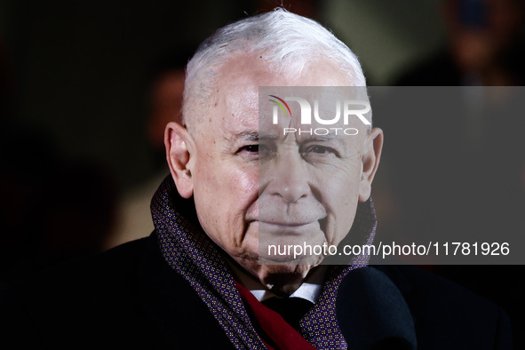 Jaroslaw Kaczynski, Law and Justice oppostition party leader, attends a gathering a day ahead of the Poland Independence Day in Warsaw, Pola...