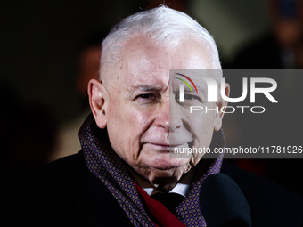 Jaroslaw Kaczynski, Law and Justice oppostition party leader, attends a gathering a day ahead of the Poland Independence Day in Warsaw, Pola...