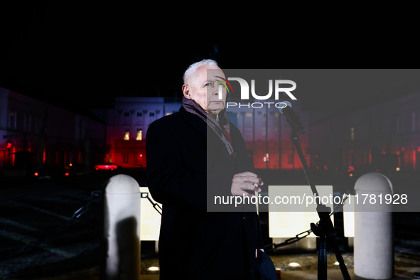 Jaroslaw Kaczynski, Law and Justice oppostition party leader, attends a gathering a day ahead of the Poland Independence Day in Warsaw, Pola...