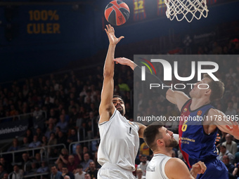 Collin Malcolm and Jan Vesely play during the match between FC Barcelona and Paris Basketball, corresponding to week 10 of the Turkish Airli...