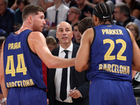 Joel Parra, Jabari Parker, and Joan Penarroya are present during the match between FC Barcelona and Paris Basketball, corresponding to week...