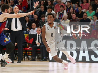 T. J. Shorts plays during the match between FC Barcelona and Paris Basketball, corresponding to week 10 of the Turkish Airlines Euroleague,...