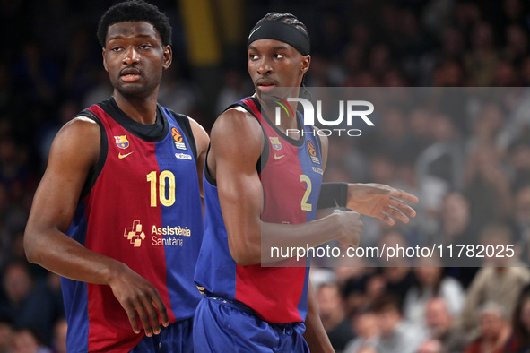 Chimezie Metu and Dame Sarr play during the match between FC Barcelona and Paris Basketball, corresponding to week 10 of the Turkish Airline...