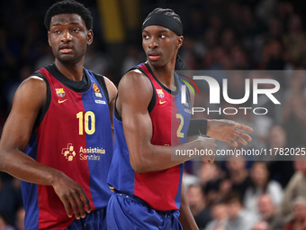 Chimezie Metu and Dame Sarr play during the match between FC Barcelona and Paris Basketball, corresponding to week 10 of the Turkish Airline...