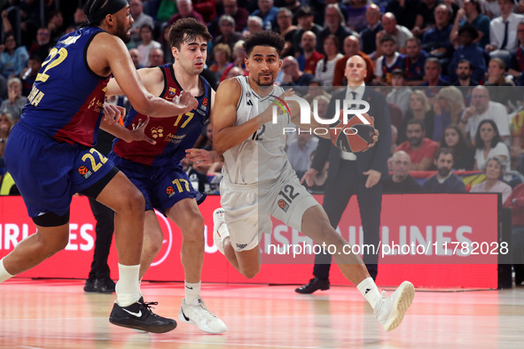 Jabari Parker, Juan Nunez, and Maodo Lo play during the match between FC Barcelona and Paris Basketball, corresponding to week 10 of the Tur...