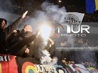 Romanian fans in action during the UEFA Nations League, League C, Group 2 football match between Romania and Kosovo at the National Arena St...