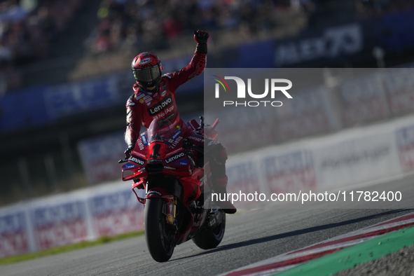 Francesco Pecco Bagnaia (1) of Italy and Ducati Lenovo Team pole position during the Qualifying of the Motul Solidarity Grand Prix of Barcel...