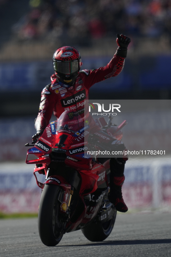 Francesco Pecco Bagnaia (1) of Italy and Ducati Lenovo Team pole position during the Qualifying of the Motul Solidarity Grand Prix of Barcel...