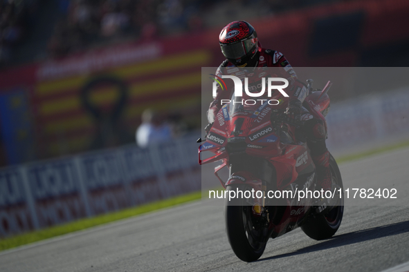 Francesco Pecco Bagnaia (1) of Italy and Ducati Lenovo Team pole position during the Qualifying of the Motul Solidarity Grand Prix of Barcel...