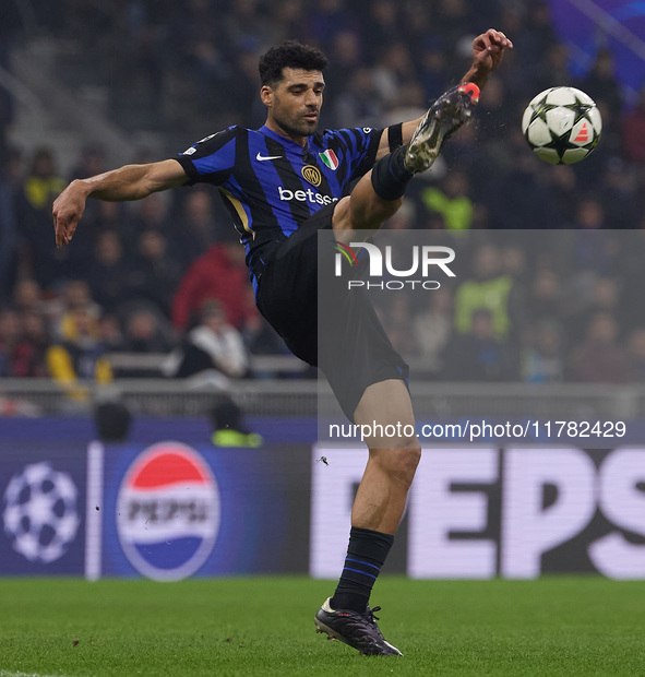 Mehdi Taremi of FC Internazionale is in action during the UEFA Champions League 2024/25 League Phase MD4 match between FC Internazionale Mil...