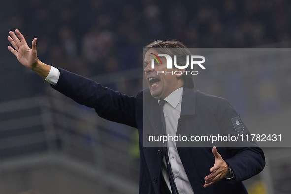 Simone Inzaghi, head coach of FC Internazionale, reacts during the UEFA Champions League 2024/25 League Phase MD4 match between FC Internazi...