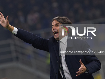 Simone Inzaghi, head coach of FC Internazionale, reacts during the UEFA Champions League 2024/25 League Phase MD4 match between FC Internazi...