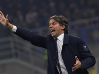 Simone Inzaghi, head coach of FC Internazionale, reacts during the UEFA Champions League 2024/25 League Phase MD4 match between FC Internazi...