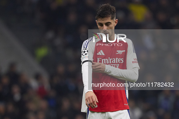 Kai Havertz of Arsenal looks on during the UEFA Champions League 2024/25 League Phase MD4 match between FC Internazionale Milano and Arsenal...