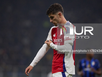 Kai Havertz of Arsenal looks on during the UEFA Champions League 2024/25 League Phase MD4 match between FC Internazionale Milano and Arsenal...