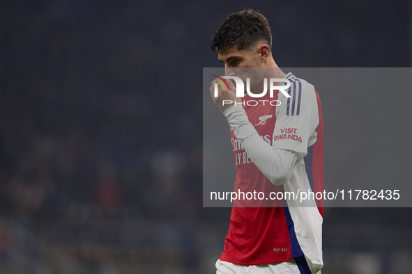 Kai Havertz of Arsenal looks on during the UEFA Champions League 2024/25 League Phase MD4 match between FC Internazionale Milano and Arsenal...