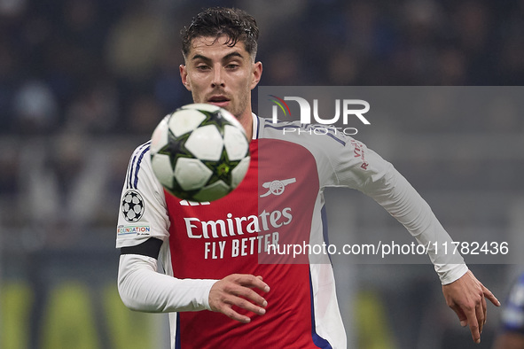 Kai Havertz of Arsenal is in action during the UEFA Champions League 2024/25 League Phase MD4 match between FC Internazionale Milano and Ars...