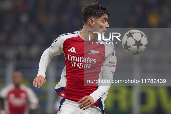 Kai Havertz of Arsenal is in action during the UEFA Champions League 2024/25 League Phase MD4 match between FC Internazionale Milano and Ars...