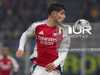 Kai Havertz of Arsenal is in action during the UEFA Champions League 2024/25 League Phase MD4 match between FC Internazionale Milano and Ars...