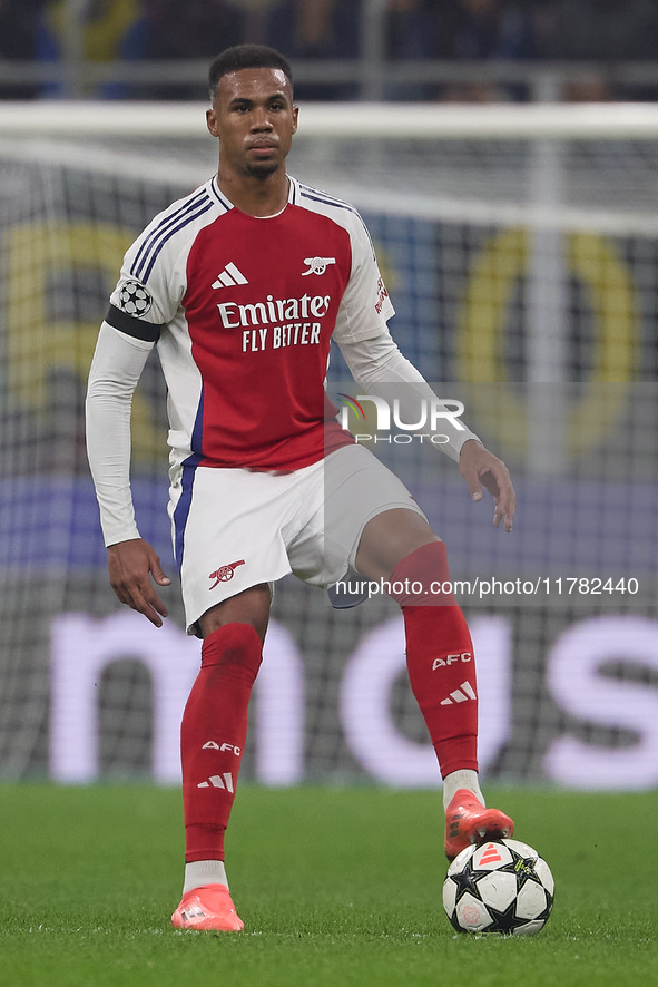 Gabriel of Arsenal is in action during the UEFA Champions League 2024/25 League Phase MD4 match between FC Internazionale Milano and Arsenal...