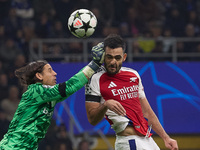 Yann Sommer of FC Internazionale competes for the ball with Mikel Merino of Arsenal during the UEFA Champions League 2024/25 League Phase MD...