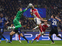 Yann Sommer of FC Internazionale competes for the ball with Mikel Merino of Arsenal during the UEFA Champions League 2024/25 League Phase MD...