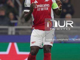 Bukayo Saka of Arsenal reacts during the UEFA Champions League 2024/25 League Phase MD4 match between FC Internazionale Milano and Arsenal F...