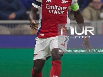 Bukayo Saka of Arsenal is in action during the UEFA Champions League 2024/25 League Phase MD4 match between FC Internazionale Milano and Ars...