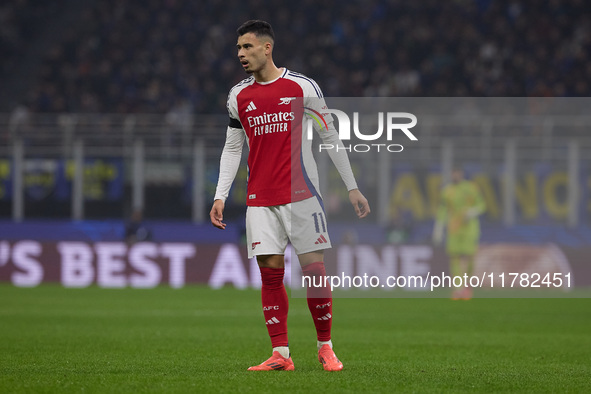 Gabriel Martinelli of Arsenal looks on during the UEFA Champions League 2024/25 League Phase MD4 match between FC Internazionale Milano and...