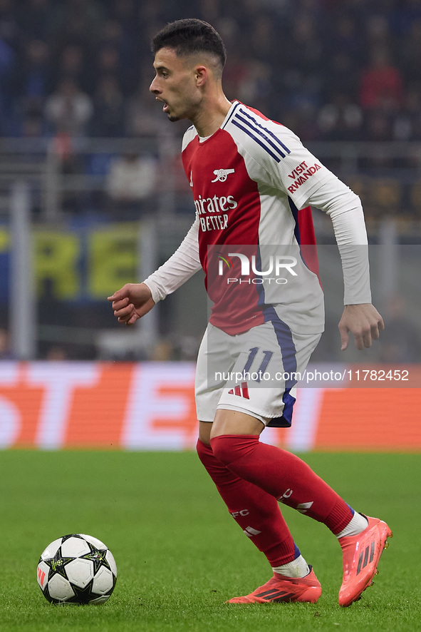 Gabriel Martinelli of Arsenal is in action during the UEFA Champions League 2024/25 League Phase MD4 match between FC Internazionale Milano...