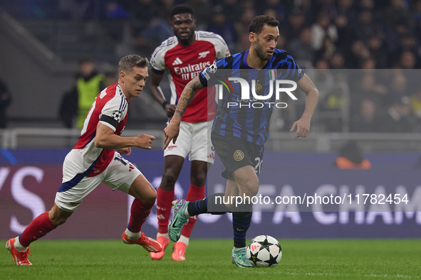 Hakan Calhanoglu of FC Internazionale is in action during the UEFA Champions League 2024/25 League Phase MD4 match between FC Internazionale...