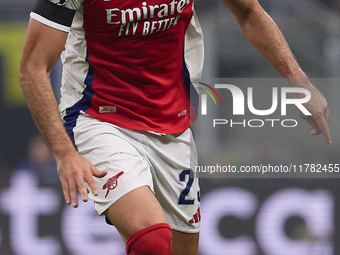 Mikel Merino of Arsenal plays during the UEFA Champions League 2024/25 League Phase MD4 match between FC Internazionale Milano and Arsenal F...