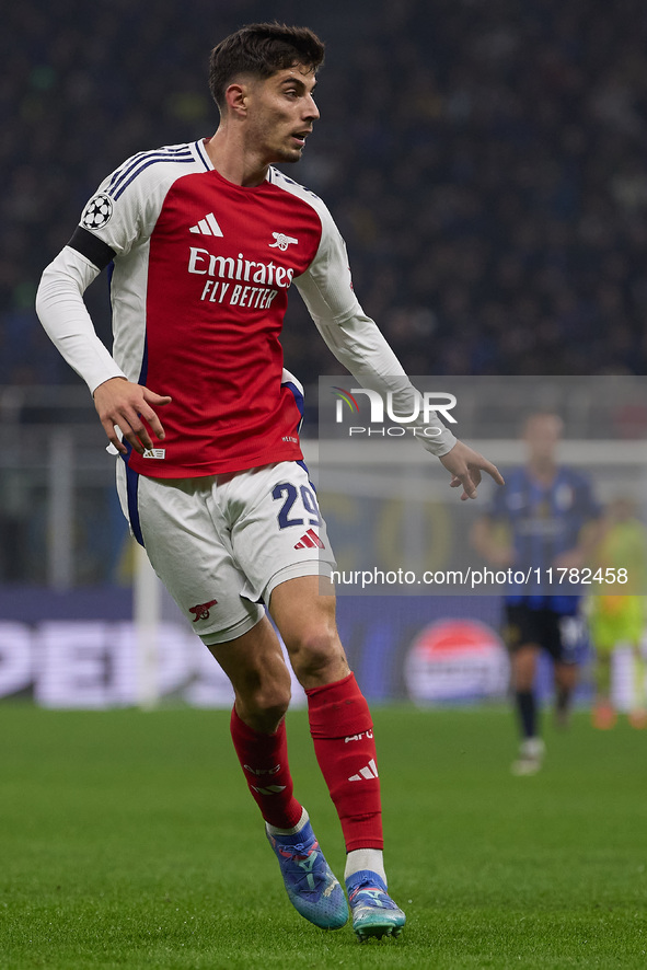 Kai Havertz of Arsenal gestures during the UEFA Champions League 2024/25 League Phase MD4 match between FC Internazionale Milano and Arsenal...