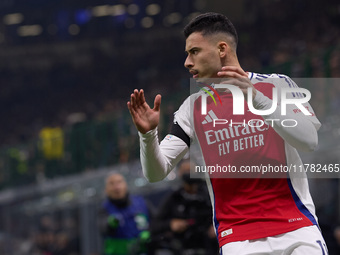 Gabriel Martinelli of Arsenal reacts during the UEFA Champions League 2024/25 League Phase MD4 match between FC Internazionale Milano and Ar...