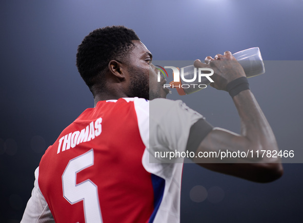 Thomas Partey of Arsenal looks on during the UEFA Champions League 2024/25 League Phase MD4 match between FC Internazionale Milano and Arsen...