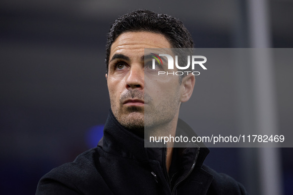 Mikel Arteta, Head Coach of Arsenal, looks on during the UEFA Champions League 2024/25 League Phase MD4 match between FC Internazionale Mila...