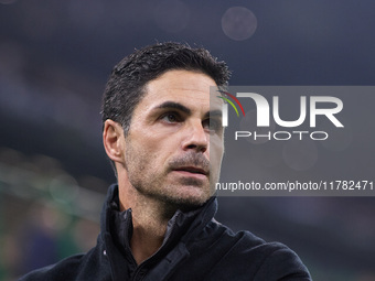 Mikel Arteta, Head Coach of Arsenal, looks on during the UEFA Champions League 2024/25 League Phase MD4 match between FC Internazionale Mila...