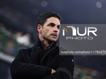 Mikel Arteta, Head Coach of Arsenal, looks on during the UEFA Champions League 2024/25 League Phase MD4 match between FC Internazionale Mila...