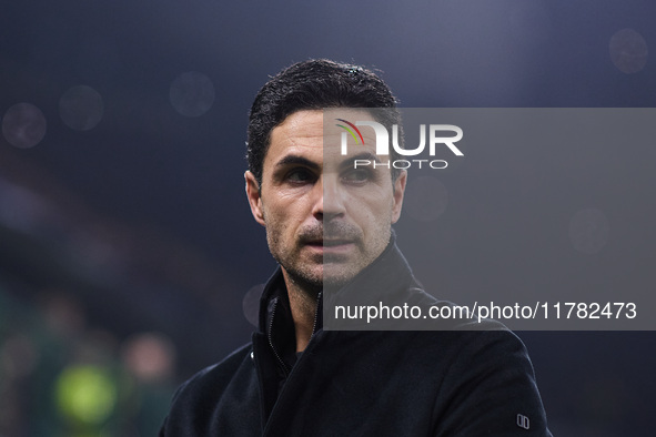 Mikel Arteta, Head Coach of Arsenal, looks on during the UEFA Champions League 2024/25 League Phase MD4 match between FC Internazionale Mila...