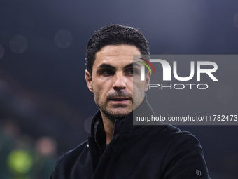 Mikel Arteta, Head Coach of Arsenal, looks on during the UEFA Champions League 2024/25 League Phase MD4 match between FC Internazionale Mila...