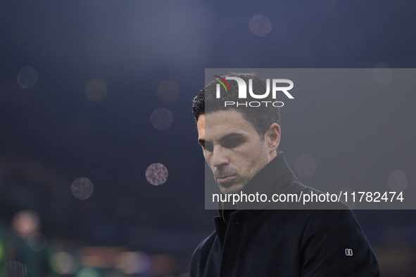 Mikel Arteta, Head Coach of Arsenal, looks on during the UEFA Champions League 2024/25 League Phase MD4 match between FC Internazionale Mila...