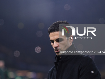 Mikel Arteta, Head Coach of Arsenal, looks on during the UEFA Champions League 2024/25 League Phase MD4 match between FC Internazionale Mila...