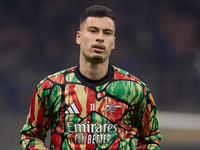 Gabriel Martinelli of Arsenal warms up before the UEFA Champions League 2024/25 League Phase MD4 match between FC Internazionale Milano and...